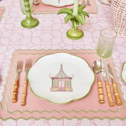 Pink & Green Pagoda Dinner Plate