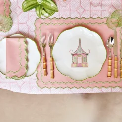 Pink & Green Pagoda Dinner Plate