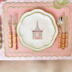 Pink & Green Pagoda Dinner Plate