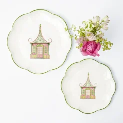 Pink & Green Pagoda Dinner Plate