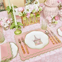 Pink & Green Pagoda Dinner Plates (Set of 4)