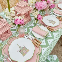 Pink & Green Pagoda Dinner Plates (Set of 4)