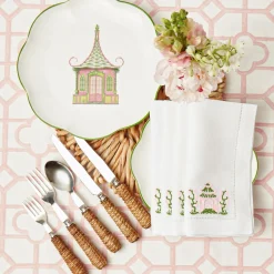 Pink & Green Pagoda Dinner Plates (Set of 4)