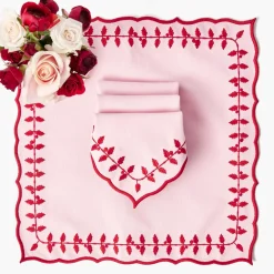Pink & Red Laurel Napkins (Set of 4)