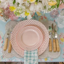 Pink Basketweave Dinner & Starter Plates (Set of 8)
