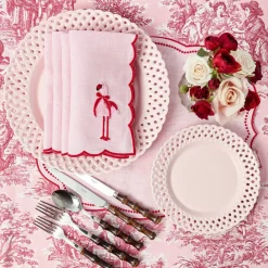Pink Basketweave Dinner & Starter Plates (Set of 8)