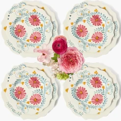 Pink Flowers Dinner & Starter Plates (Set of 8)