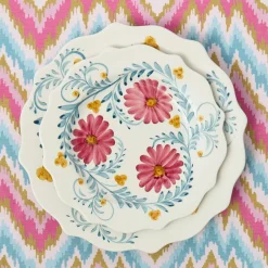 Pink Flowers Dinner & Starter Plates (Set of 8)