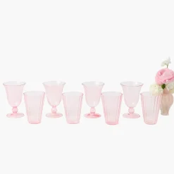 Pink Fluted Glassware (Set of 8)
