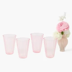 Pink Fluted Water Glasses (Set of 4)