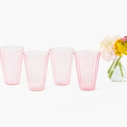 Pink Fluted Water Glasses (Set of 4)