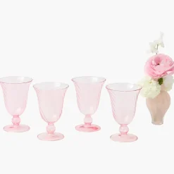 Pink Fluted Wine Glasses (Set of 4)