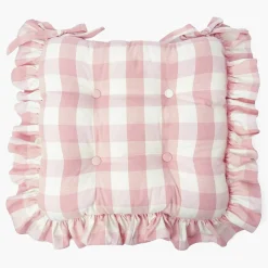 Pink Gingham Ruffle Seat Pad Cushion (Set of 4)