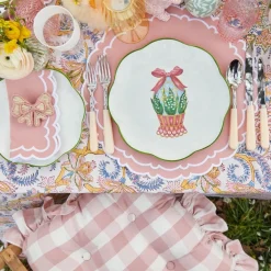 Pink Gingham Ruffle Seat Pad Cushion (Set of 4)