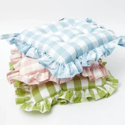Pink Gingham Ruffle Seat Pad Cushion (Set of 4)