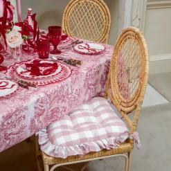 Pink Gingham Ruffle Seat Pad Cushion
