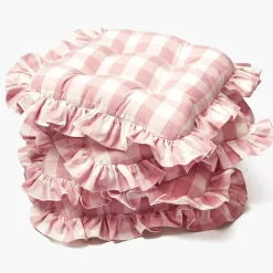 Pink Gingham Ruffle Seat Pad Cushion