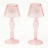 Pink Glass Lantern Tea Light Holder (Pair) - 24cm