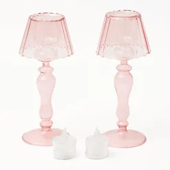Pink Glass Lantern Tea Light Holder (Pair) - 24cm