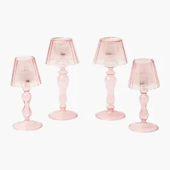 Pink Glass Lantern Tea Light Holder Set