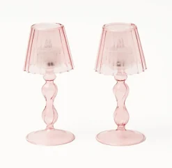 Pink Glass Lantern Tea Light Holder Set