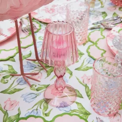 Pink Glass Lantern Tea Light Holder (Pair) - 18cm