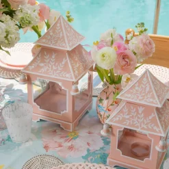 Pink Mini Chinoiserie Pagoda Lanterns (Pair)