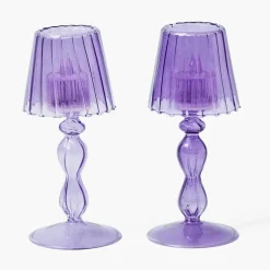 Purple Glass Lantern Tea Light Holder (Pair) - 18cm