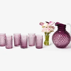Purple Hobnail Jug & Glasses (Set of 6)