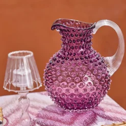 Purple Hobnail Jug & Glasses (Set of 6)