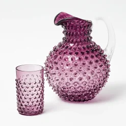 Purple Hobnail Jug & Glasses (Set of 6)