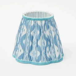 Rattan Bardot Rechargeable Lamp with Blue Ikat Shade (18cm)