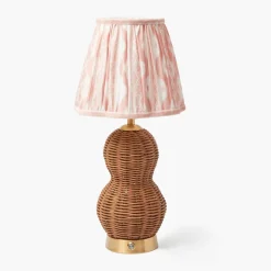 Rattan Bardot Rechargeable Lamp with Pink Ikat Shade (18cm)