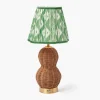 Rattan Bardot Rechargeable Lamp with Green Ikat Shade (18cm)