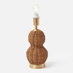 Rattan Bardot Rechargeable Lamp with Pink & Green Ikat Shade (18cm)