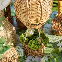 Rattan Hot Air Balloon with Green Grosgrain Bow