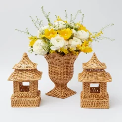 Rattan Pagoda & Urn Vase Set