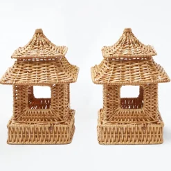 Rattan Pagoda & Urn Vase Set