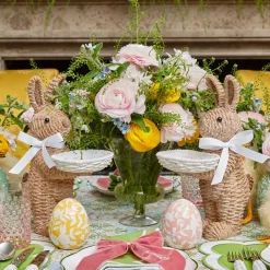 Rattan Ribboned Rabbit With Basket (Pair)