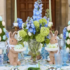 Rattan Ribboned Rabbit With Basket (Pair)