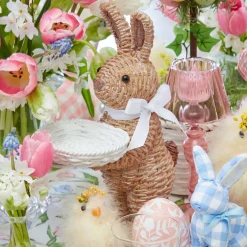 Rattan Ribboned Rabbit With Basket (Pair)