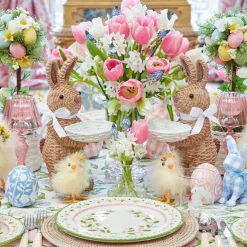 Rattan Ribboned Rabbit With Basket (Pair)