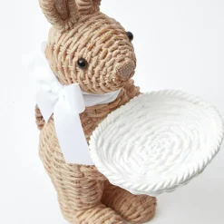 Rattan Ribboned Rabbit With Basket (Pair)