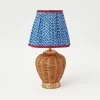 Rattan Ursula Rechargeable Lamp with Cobalt & Red Lotus Shade (18cm)