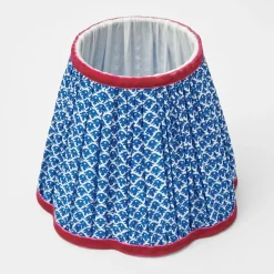 Rattan Ursula Rechargeable Lamp with Cobalt & Red Lotus Shade (18cm)