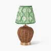 Rattan Ursula Rechargeable Lamp with Green Ikat Shade (18cm)
