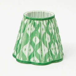 Rattan Ursula Rechargeable Lamp with Green Ikat Shade (18cm)