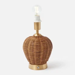 Rattan Ursula Rechargeable Lamp with Soft Blue Lotus Shade (18cm)