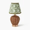 Rattan Ursula Rechargeable Lamp with Olive Ikat Shade (18cm)