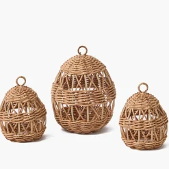 Rattan Woven Egg Family with Loops